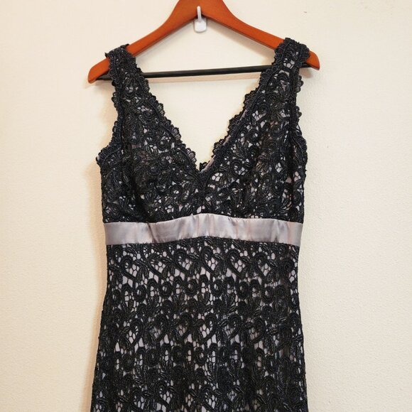 TADASHI SHOJI COLLECTION Black Lace Gray Lined Evening Dress Women 10 Stunning - Picture 3 of 12